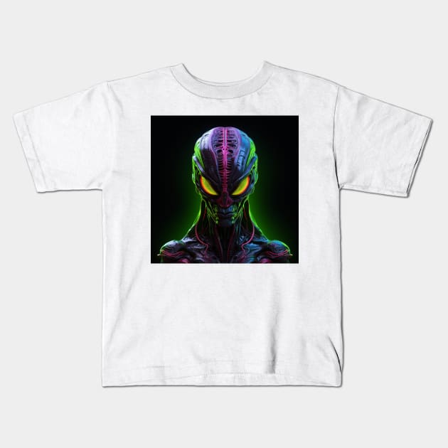 Alien Neon Art 8 Kids T-Shirt by AstroRisq